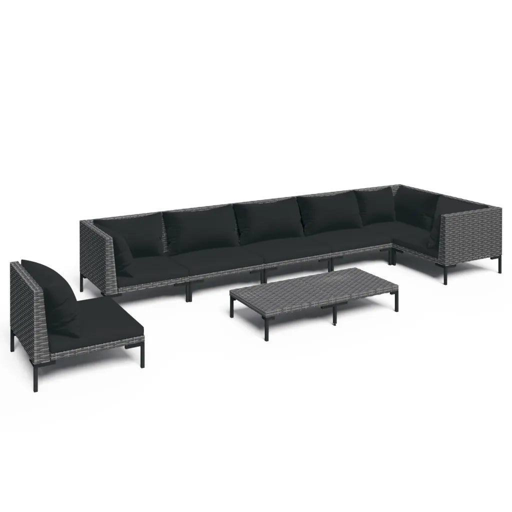 Divani da Giardino 8 pz con Cuscini in Polyrattan Grigio Scuro 3099855
