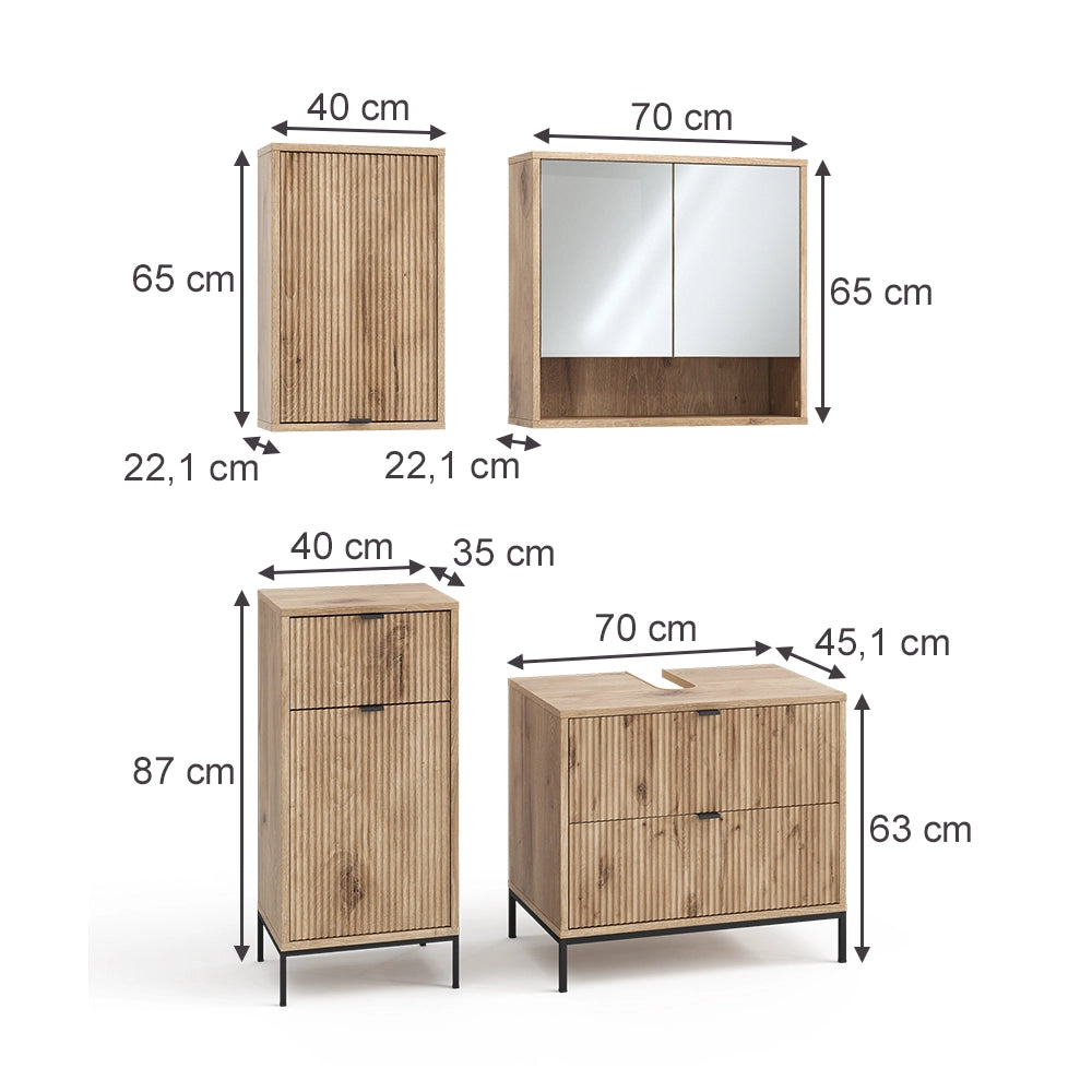 Vicco Set di mobili da bagno Quercia vichinga 4 parti