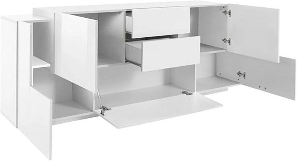 Credenza 5 Ante e 2 Cassetti 220x45x86 cm Coro Bianco Lucido/Bianco