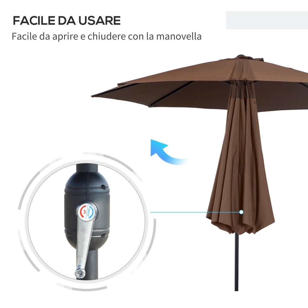 Ombrellone da Giardino 3x2.45 m Palo Ø38 mm in Acciaio Inclinabile Caffè