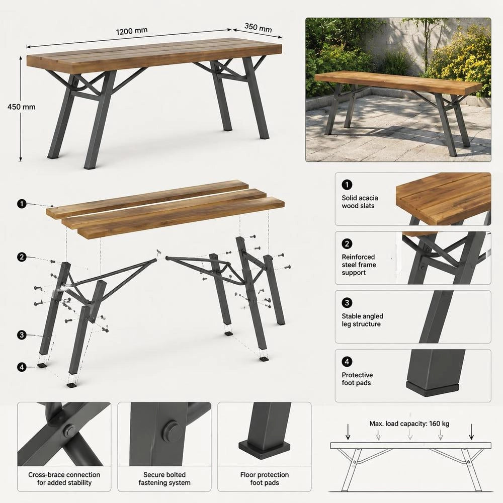 Garden Bench 120 Cm Solid Acacia Wood
