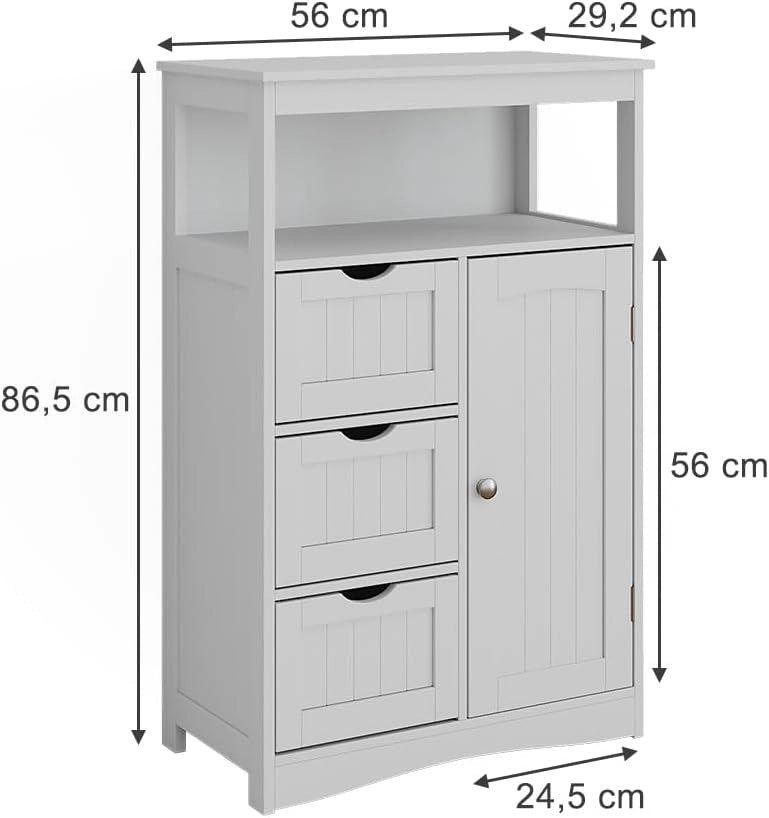 Mobiletto midi Bianco, Bianco, 56 x 86.5 cm con cassetti, per la conservazione di articoli da bagno e asciugamani