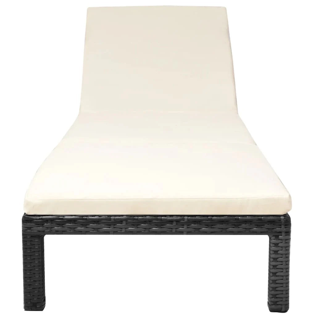 Lettino prendisole sedia a sdraio lettino prendisole letto da giardino mobili da esterno per patio con cuscino resina intrecciata nera 02_0012525