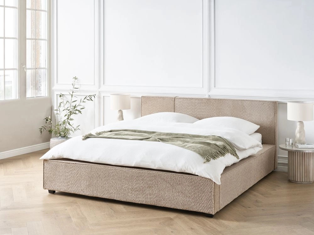 Letto matrimoniale in tessuto bouclé tortora 160 x 200 cm stile moderno