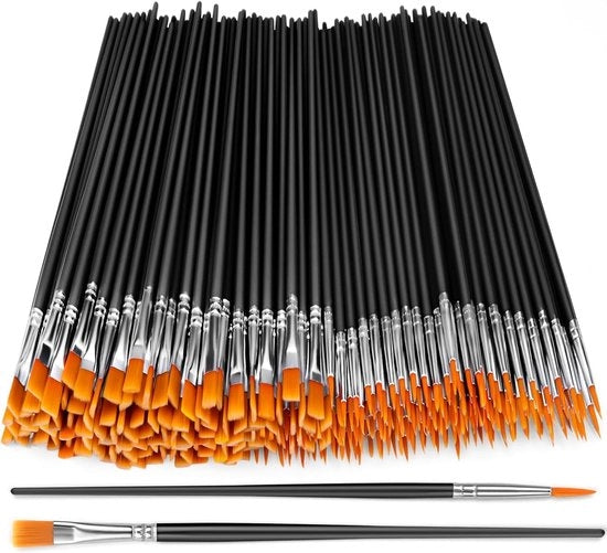 Verfborsteli in bulk, 200 pezzi di nylon con punte piatte e punte acriliche tondeggiate, borstelli artigianali per olio, acquarello e pittura per artista del viso e professionista.