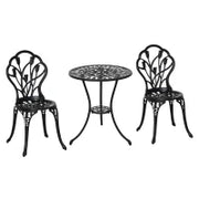 Set da Giardino 3 Pezzi in Alluminio con 2 Sedie 42.5x47.5x89 cm e Tavolino Rotondo Ø60x67 cm, Nero