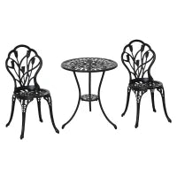 Set da Giardino 3 Pezzi in Alluminio con 2 Sedie 42.5x47.5x89 cm e Tavolino Rotondo Ø60x67 cm, Nero