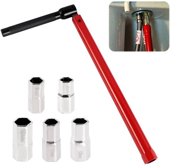 Set di chiavi per pompa a design rotante - Chiave per pompa - Attrezzo di montaggio - Manico antiscivolo - 8-12 mm - Ideale per installazioni sanitarie