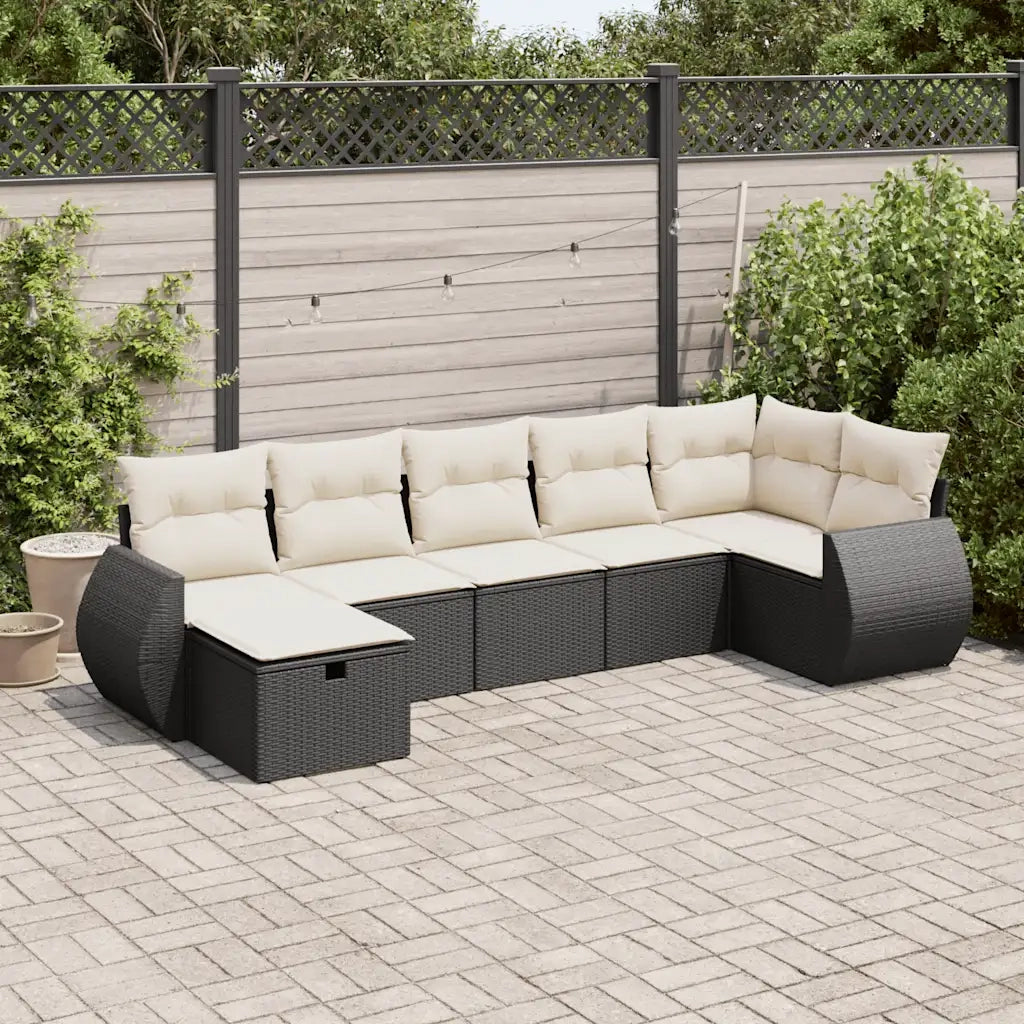 Set Divani da Giardino con Cuscini 7pz Nero Polyrattan 3325602