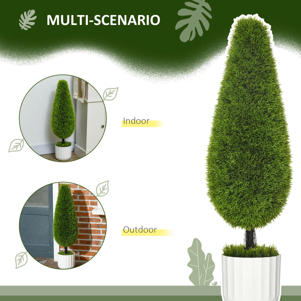 EasyComfort Set 2 Piante Finte di Cipresso con Vasi Ø12x16 cm, Muschio e Cemento, in PE e Plastica, Verde e Bianco