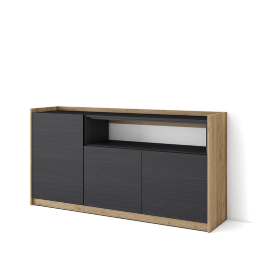 Credenza, Mobile, Cucina, 156x80x37 cm, 3 Porte, grande stoccaggio, Nero e rovere RF3995