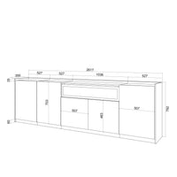 Credenza, Mobile, Cucina, 260x80x37 cm, 5 Porte, Camino elettrico, Nero e rovere RF3877
