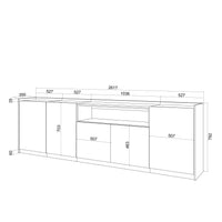 Credenza, Mobile, Cucina, 260x80x37 cm, 5 Porte, grande stoccaggio, Nero e rovere RF3880