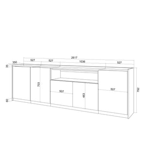Credenza, Mobile, Cucina, 260x80x37 cm, 5 Porte, grande stoccaggio, Nero e rovere RF3880