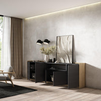 Credenza, Mobile, Cucina, 260x80x37 cm, 5 Porte, grande stoccaggio, Nero e rovere RF3880