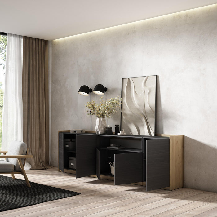 Credenza, Mobile, Cucina, 260x80x37 cm, 5 Porte, grande stoccaggio, Nero e rovere RF3880