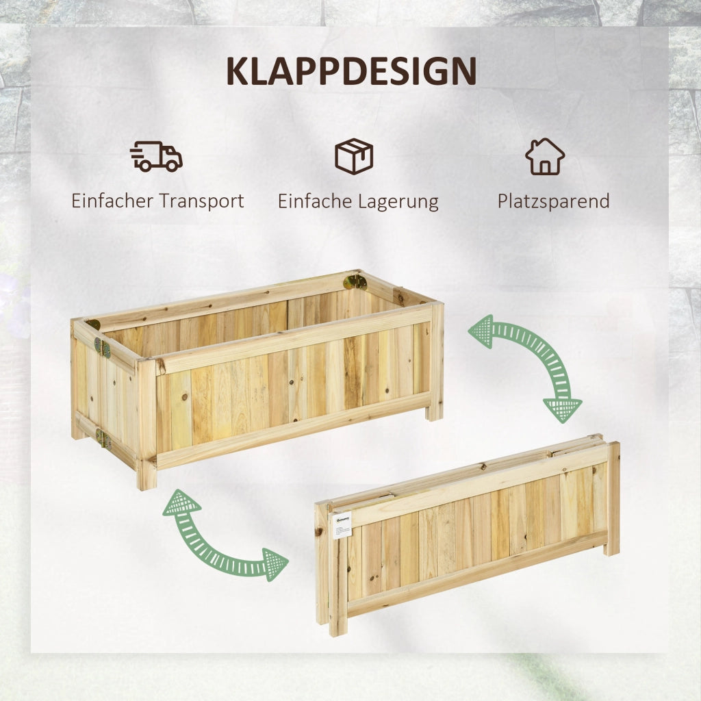 Vaso Rialzato Pieghevole in Legno Massello per Giardino ¨C zephmum ¨C Naturale 70x30x25