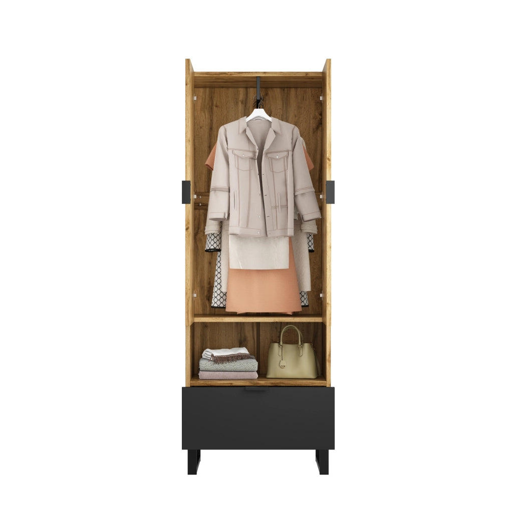 Mobile Ingresso con Scarpiera 180x65x38 cm Guardaroba con Asta Appendiabiti Rovere e Nero