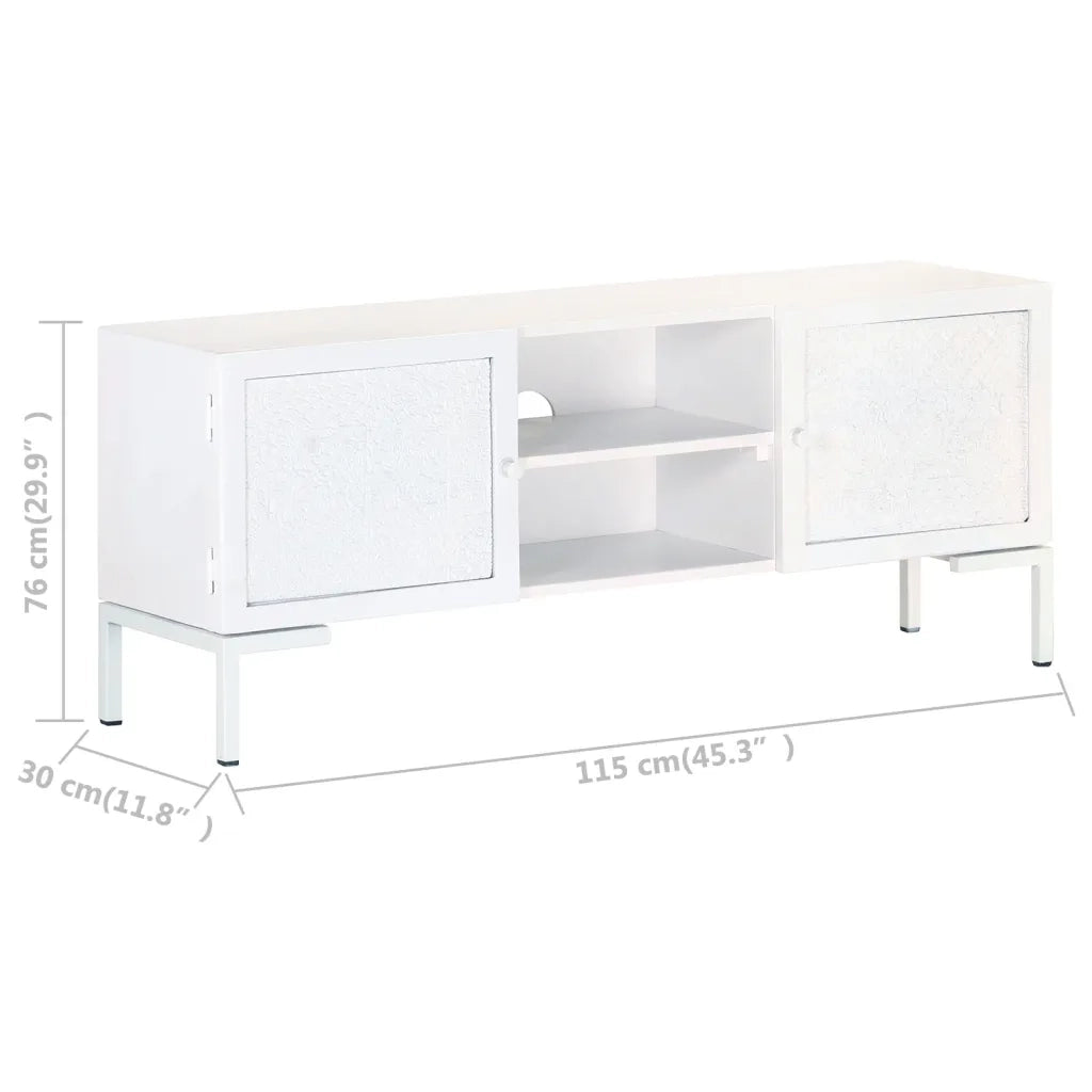 Mobile Porta TV Bianco 115x30x46cm in Legno Massello di Mango