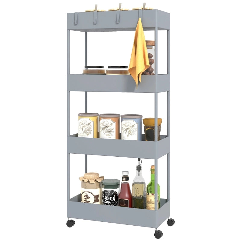 CARRELLO a 4 ripiani 40 x 19 x 90 cm Grigio con ruote e freni