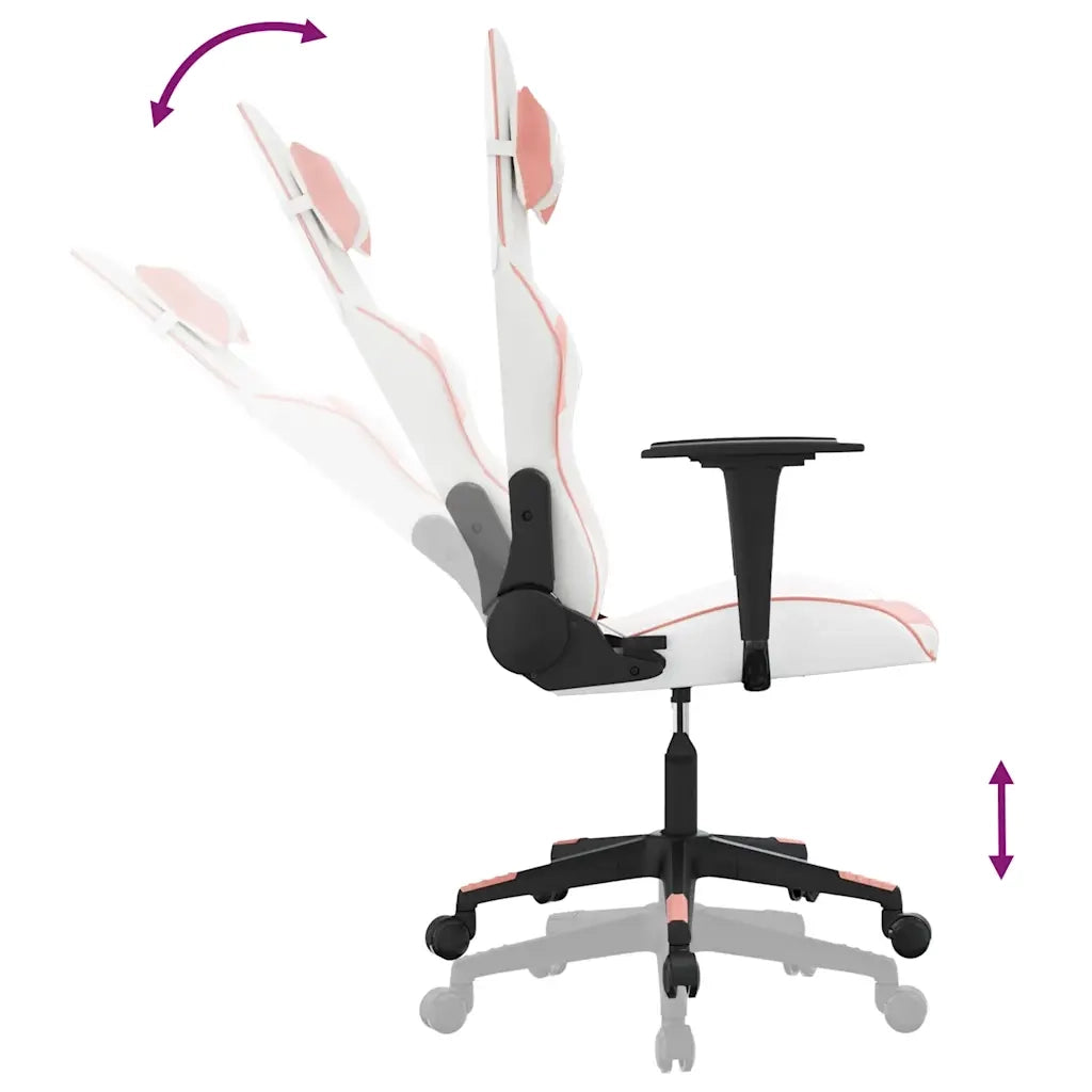 Sedia da Gaming | Sedia da e-sports Massaggiante Bianco e Rosa in Similpelle