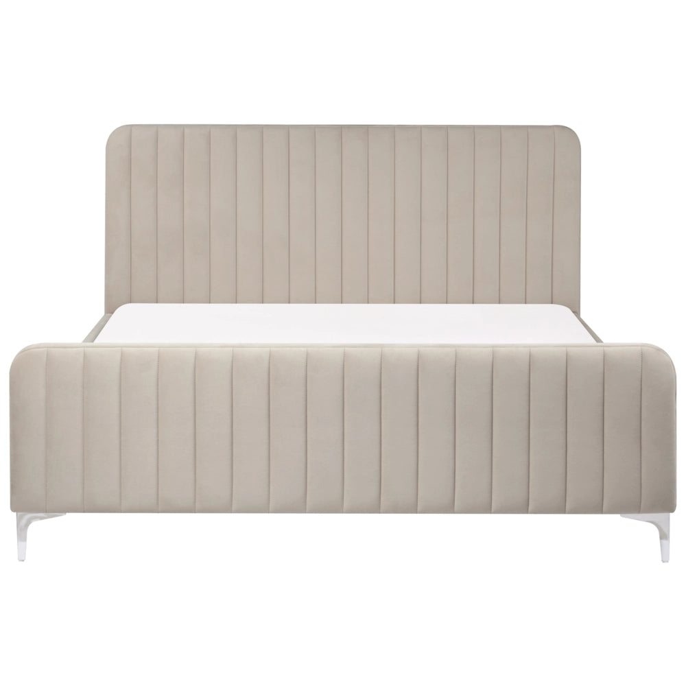 Letto in velluto grigio tortora UE Matrimoniale 160 x 200 cm Testiera Imbottita con Gambe in metallo Design moderno