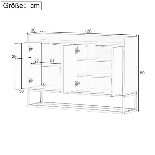Credenza con 4 ante e 2 ripiani regolabili per cucina e soggiorno 120x30x80 cm bianco