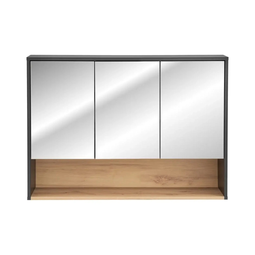 Mobile alto per il bagno TALOKA – 3 porte specchio – Grigio antracite e rovere chiaro – L100 cm – Sospeso