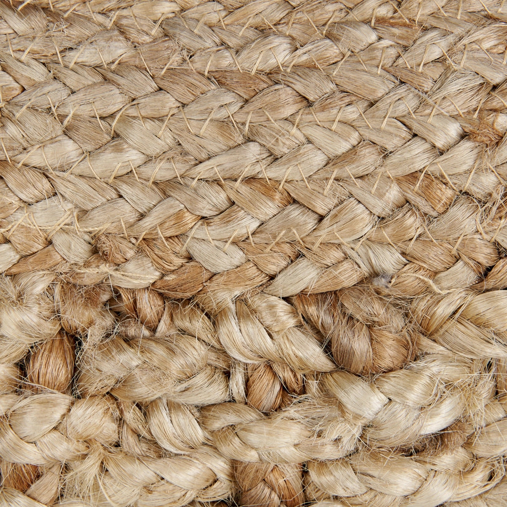 Pouf ottomano beige lavorato a maglia in iuta EPS riempimento perline rotondo piccolo poggiapiedi 50 x 35 cm stile Boho soggiorno