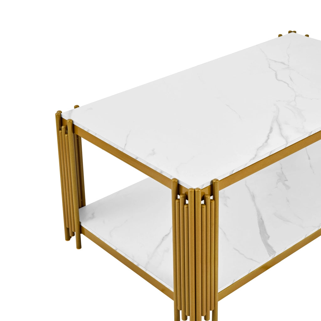 TAVOLINO DA SALOTTO Rettangolare H46/B1140/T64 cm in MDF e metallo, Oro/Bianco