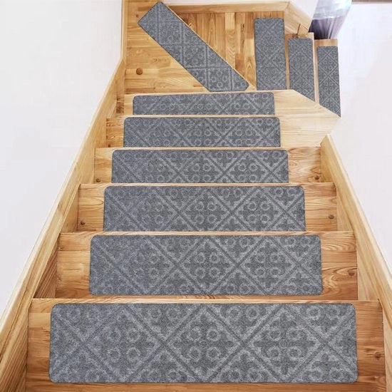 Tappeti antiscivolo per scale in legno - 4 pacchi - tappeti per scale - adesivi - 8x30 pollici riciclabili - tappeti antiscivolo per scale - tappeti con texture a spazzola - tappeti di sicurezza - facile da installare - per scale in legno interne