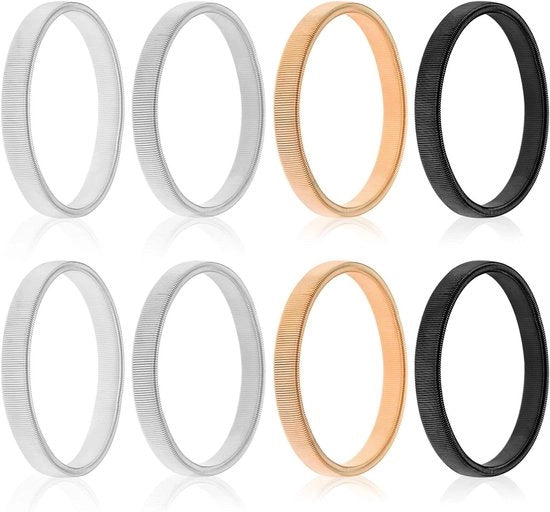 Mouwhouder Premium Elastico per Uomini e Donne - 4 Paia - Nero Oro Argento - Anti-Slittamento - Fissaggio Maniche Lunghe - 7 cm