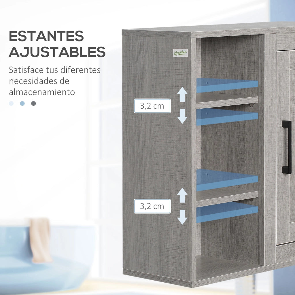 Mobile Bagno Sospeso con 3 Ripiani e Anta ¨C Zephmum ¨C Grigio 48x20x50 cm