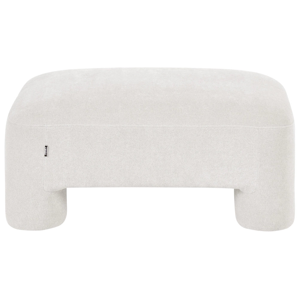 Rivestimento in tessuto bianco ottomano texture morbida gambe cilindriche stile organico