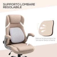 Sedia da Ufficio Reclinabile con Altezza Regolabile in Tessuto, 68x76x109-117 cm, Marrone Chiaro