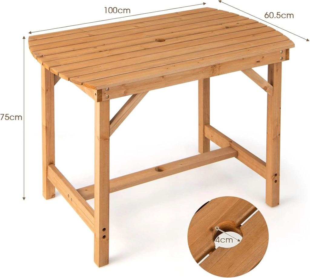Tavolo da Giardino in Abete Massiccio, 100x60,5x75 cm, con Foro per Ombrellone, Perfetto per Giardino, Balcone e Terrazza