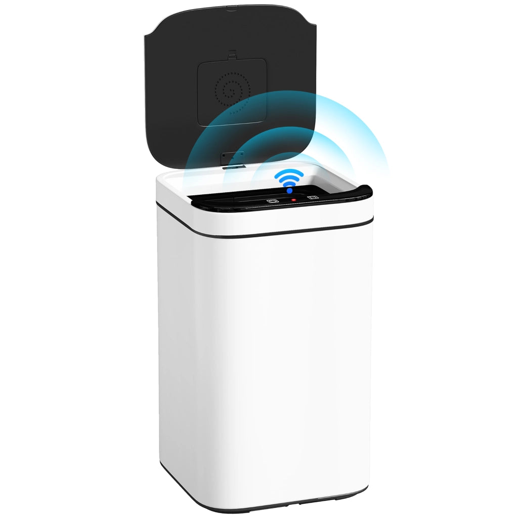 Bidone per Rifiuti Intelligente 13L ¨C zephmum ¨C Acciaio e PP, 24x24x41 cm, Bianco e Nero