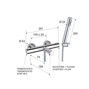 Rubinetto termostatico esterno vasca con kit doccia - serie elegance