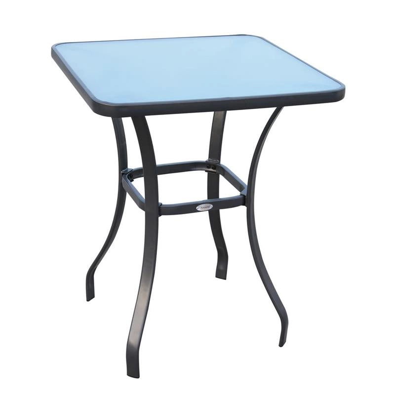 TAVOLINO MODERNO PIANO IN VETRO TEMPERATO, TAVOLO DA GIARDINO ESTERNO METALLO 68.5X68.5X84CM GRIGIO