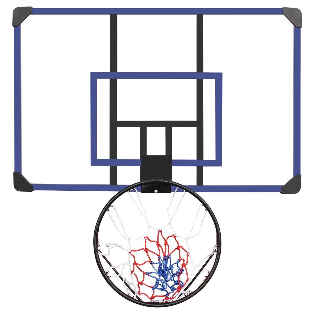 Area giochi canestro da parete con tabellone e anello in pe rattan ferro e tessuto impermeabile nero blu 112 × 72 cm