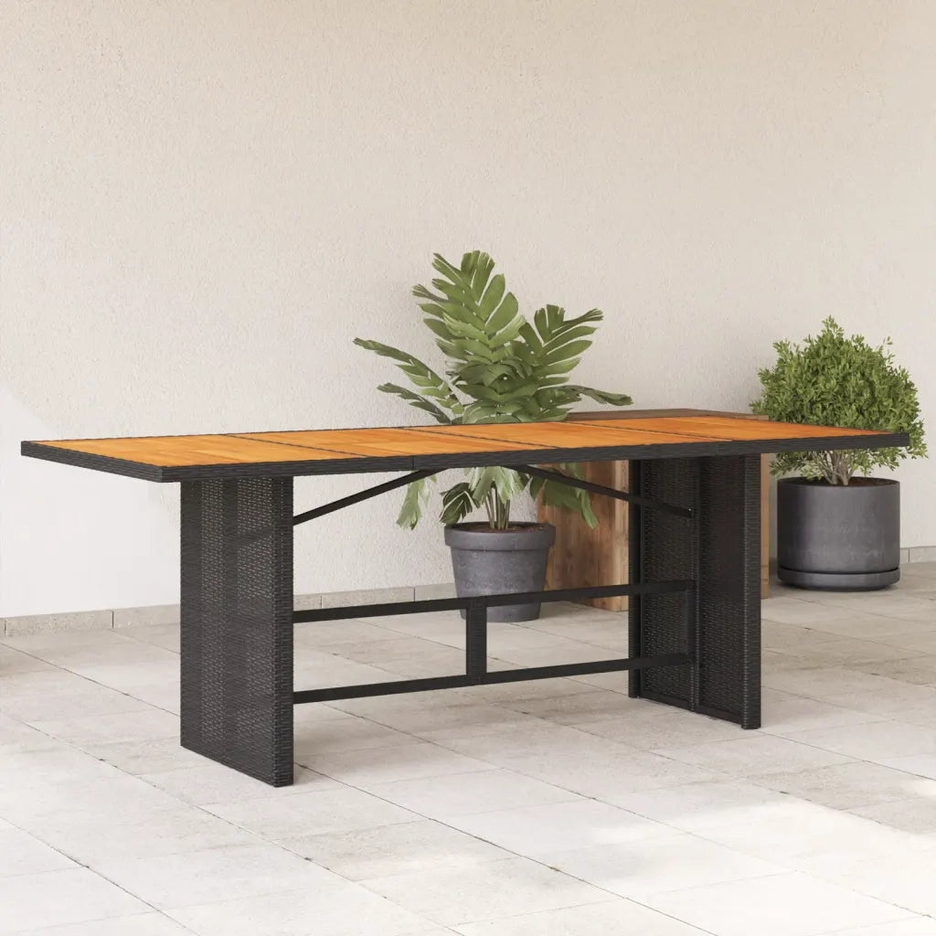 Tavolo Giardino | Tavolino da esterno Piano Legno Acacia Nero 190x80x74cm Polyrattan