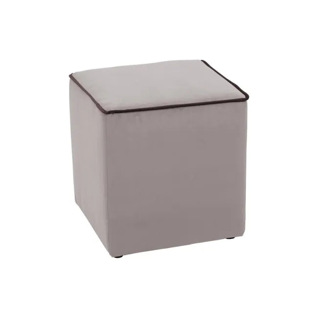 Pouf Zeno velluto tortora - bordo marrone