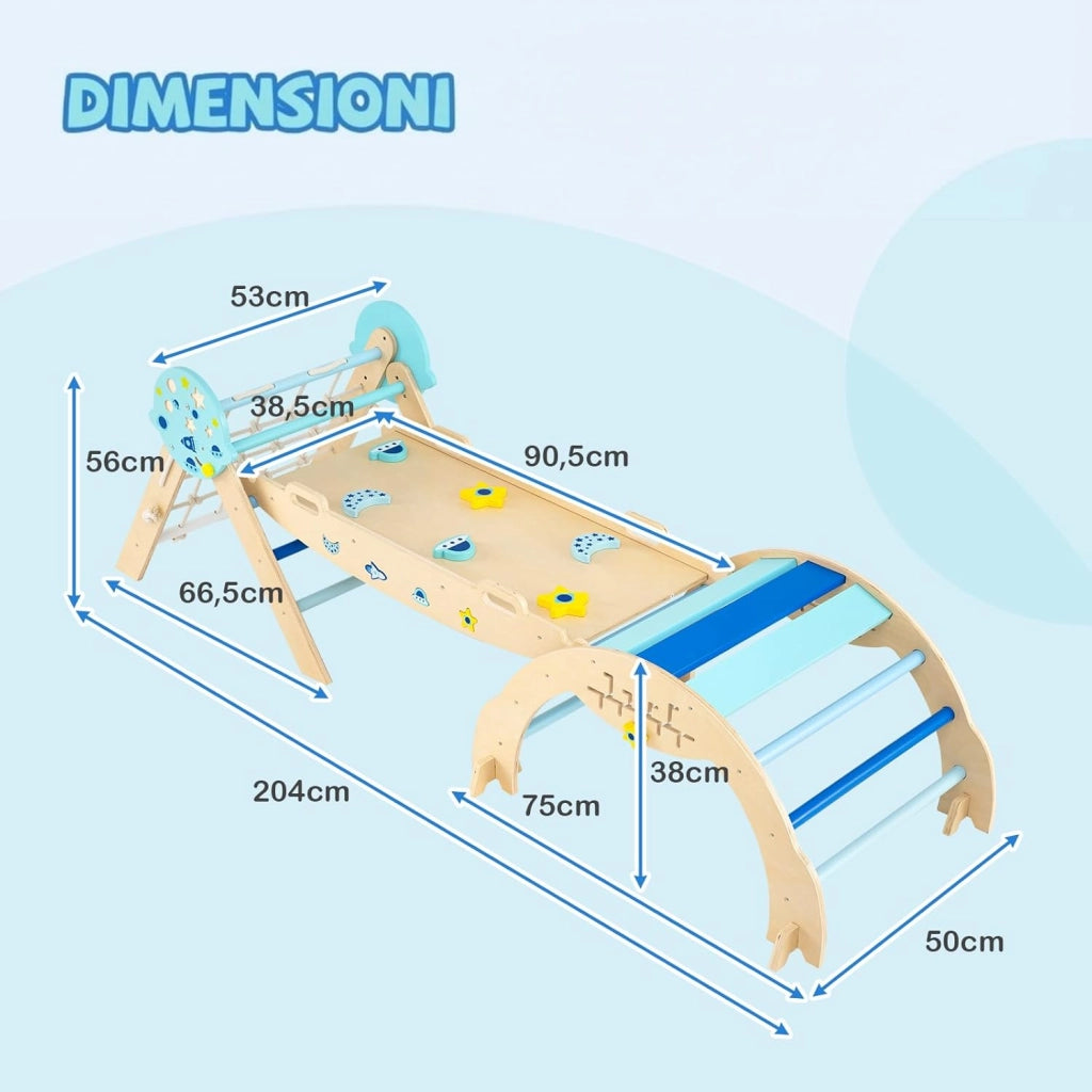 Set da Arrampicata per Bambini, Set Montessori Pieghevole con Arco, Rampa e Scalatore, Giochi da Arrampicata con Blocchi e Gioco del Labirinto, 1 Anni + (Astronauta 3 pezzi, Blu)