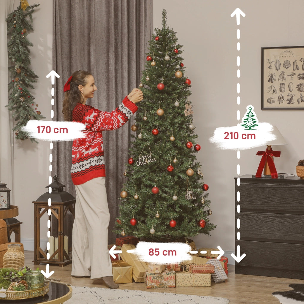 Albero di Natale 210 cm Illuminato con 350 Luci Bianche e Colorate, 9 Modalit¨¤ di Illuminazione