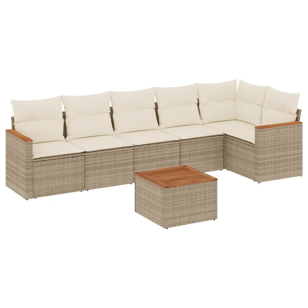 Set Divani da Giardino 7 pz con Cuscini Beige in Polyrattan 3225995