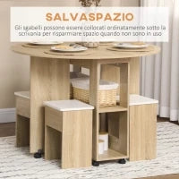 Set Tavolo e Sedie 5 Pezzi in Truciolato, Tavolo Rotondo con 2 Ripiani Aperti e 4 Sgabelli Moderni