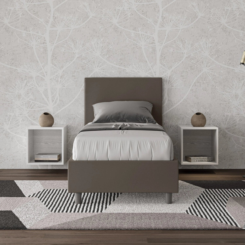 Letto Singolo 80x210 cm con Rete e Contenitore Adele Cappuccino