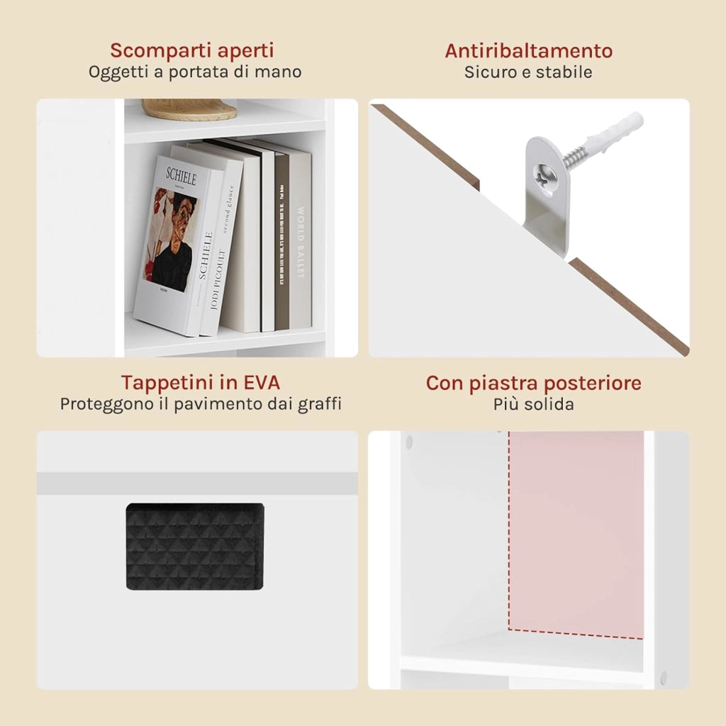 Libreria Verticale a 6 Cubi, Scaffale Alto e Stretto a Colonna, Porta CD e Libri, Mobile Bianco Moderno per Camera, Soggiorno e Ufficio, 30x24x158,5cm SK003ws6