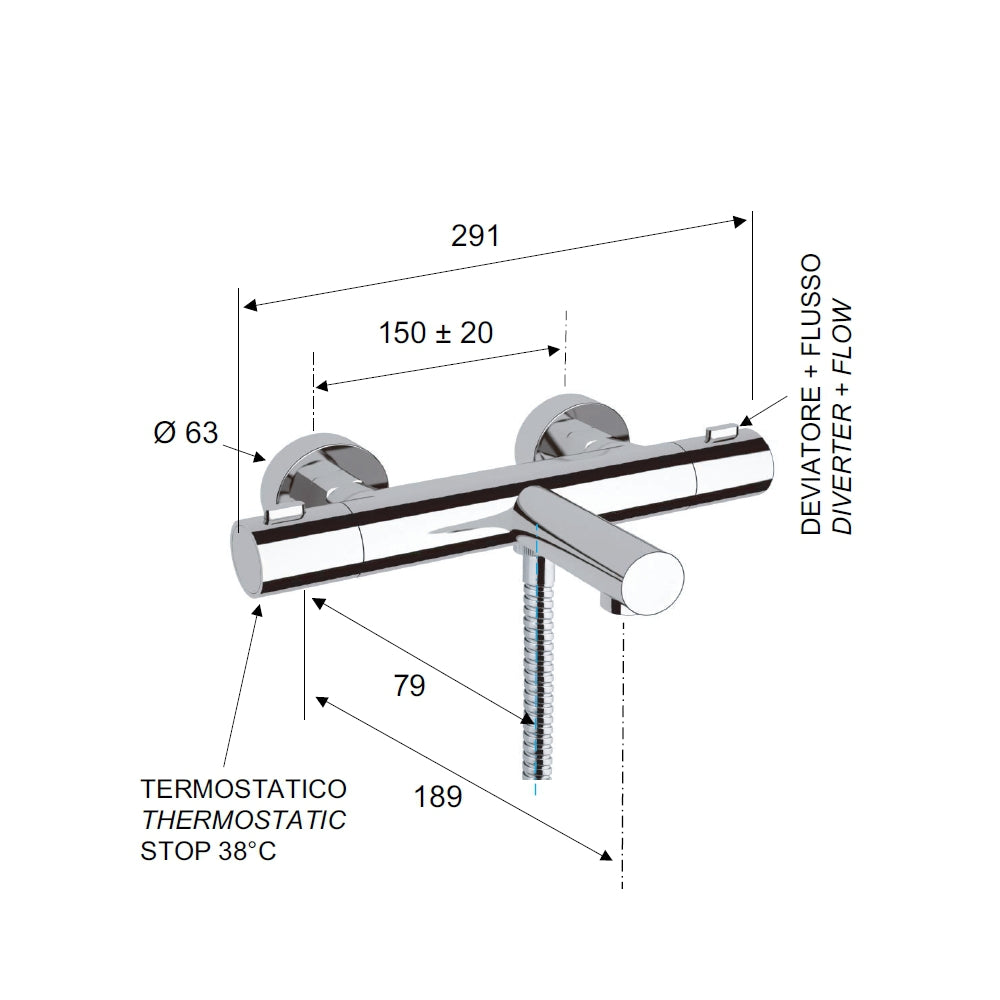 Miscelatore termostatico esterno vascasenza kit doccia - serie elegance