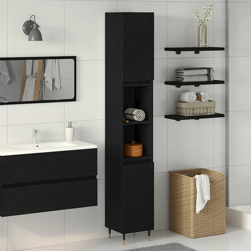 Mobile da Bagno Rovere Nero 30 x 30 x 190 cm Legno multistrato 862881